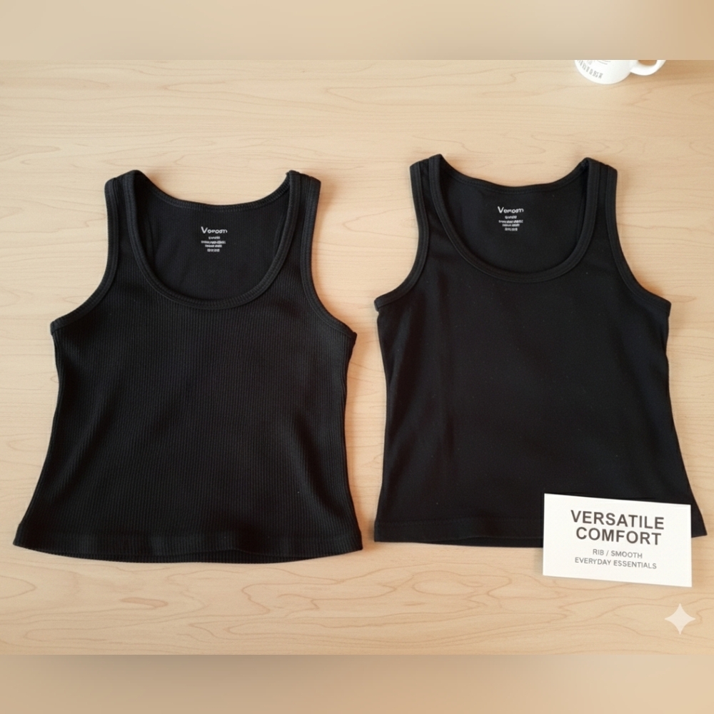 🚨ADD 2 Bundle 4 FREE🚨 2pk V sport Scoop Neck black ribbed under shirts